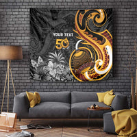 Personalised Papua New Guinea Tapestry Happy Independence Day LT05 Black - Polynesian Pride
