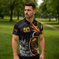 Papua New Guinea Zipper Polo Shirt Happy 50th Independence Anniversary - Polynesian Pride