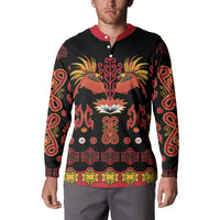 Papua Batik Motif Button Sweatshirt Papua Spirit Black Version - Polynesian Pride