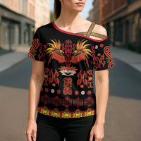 Papua Batik Motif Cross Shoulder Shirt Papua Spirit Black Version LT05 - Polynesian Pride