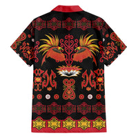 Papua Batik Motif Family Matching Off Shoulder Short Dress and Hawaiian Shirt Papua Spirit Black Version - Polynesian Pride
