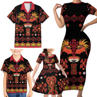 Papua Batik Motif Family Matching Short Sleeve Bodycon Dress and Hawaiian Shirt Papua Spirit Black Version - Polynesian Pride