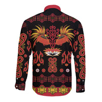 Papua Batik Motif Long Sleeve Button Shirt Papua Spirit Black Version - Polynesian Pride