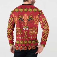 Papua Batik Motif Button Sweatshirt Papua Spirit Red Version LT05 - Polynesian Pride