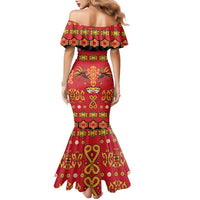Papua Batik Motif Family Matching Mermaid Dress and Hawaiian Shirt Papua Spirit Red Version - Polynesian Pride