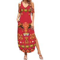 Papua Batik Motif Family Matching Summer Maxi Dress and Hawaiian Shirt Papua Spirit Red Version - Polynesian Pride