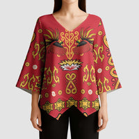 Papua Batik Motif Kimono Sleeve Blouse Papua Spirit Red Version - Polynesian Pride