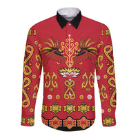 Papua Batik Motif Long Sleeve Button Shirt Papua Spirit Red Version - Polynesian Pride