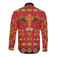 Papua Batik Motif Long Sleeve Button Shirt Papua Spirit Red Version - Polynesian Pride
