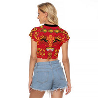 Papua Batik Motif Raglan Cropped T Shirt Papua Spirit Red Version - Polynesian Pride