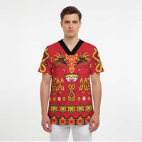 Papua Batik Motif Scrub Top Papua Spirit Red Version - Polynesian Pride
