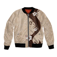 Polynesia Hibiscus Bomber Jacket Cameo Curve Motif LT05 Unisex Beige - Polynesian Pride