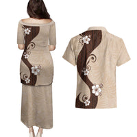 Polynesia Hibiscus Couples Matching Puletasi and Hawaiian Shirt Cameo Curve Motif - Polynesian Pride