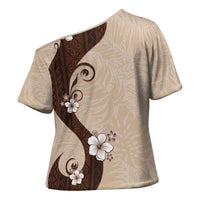 Polynesia Hibiscus Cross Shoulder Shirt Cameo Curve Motif - Polynesian Pride