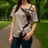 Polynesia Hibiscus Cross Shoulder Shirt Cameo Curve Motif - Polynesian Pride