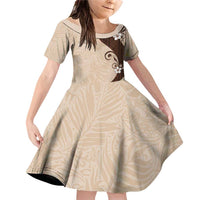 Polynesia Hibiscus Family Matching Off Shoulder Short Dress and Hawaiian Shirt Cameo Curve Motif - Polynesian Pride