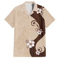 Polynesia Hibiscus Family Matching Off Shoulder Short Dress and Hawaiian Shirt Cameo Curve Motif - Polynesian Pride