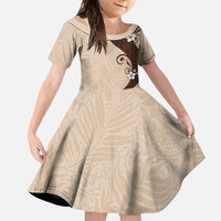 Polynesia Hibiscus Family Matching Short Sleeve Bodycon Dress and Hawaiian Shirt Cameo Curve Motif - Polynesian Pride