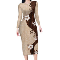 Polynesia Hibiscus Long Sleeve Bodycon Dress Cameo Curve Motif - Polynesian Pride