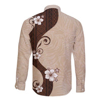 Polynesia Hibiscus Long Sleeve Button Shirt Cameo Curve Motif - Polynesian Pride