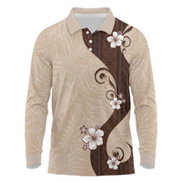 Polynesia Hibiscus Long Sleeve Polo Shirt Cameo Curve Motif - Polynesian Pride