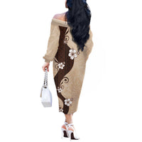 Polynesia Hibiscus Off The Shoulder Long Sleeve Dress Cameo Curve Motif - Polynesian Pride
