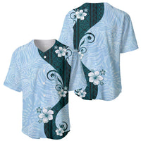 Polynesia Hibiscus Baseball Jersey Sky Blue Curve Motif - Polynesian Pride