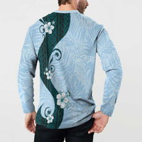 Polynesia Hibiscus Button Sweatshirt Sky Blue Curve Motif - Polynesian Pride