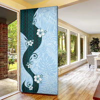 Polynesia Hibiscus Door Cover Sky Blue Curve Motif - Polynesian Pride