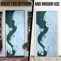 Polynesia Hibiscus Door Cover Sky Blue Curve Motif - Polynesian Pride