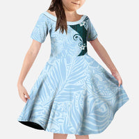 Polynesia Hibiscus Family Matching Off The Shoulder Long Sleeve Dress and Hawaiian Shirt Sky Blue Curve Motif - Polynesian Pride