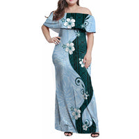 Polynesia Hibiscus Family Matching Off Shoulder Maxi Dress and Hawaiian Shirt Sky Blue Curve Motif - Polynesian Pride