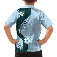 Polynesia Hibiscus Family Matching Tank Maxi Dress and Hawaiian Shirt Sky Blue Curve Motif - Polynesian Pride