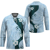 Polynesia Hibiscus Hockey Jersey Sky Blue Curve Motif - Polynesian Pride