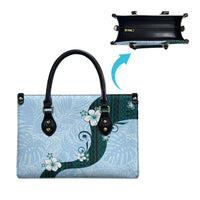 Polynesia Hibiscus Leather Bag Sky Blue Curve Motif - Polynesian Pride