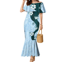 Polynesia Hibiscus Mermaid Dress Sky Blue Curve Motif - Polynesian Pride