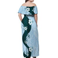 Polynesia Hibiscus Off Shoulder Maxi Dress Sky Blue Curve Motif - Polynesian Pride