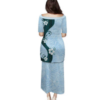 Polynesia Hibiscus Puletasi Sky Blue Curve Motif - Polynesian Pride