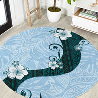 Polynesia Hibiscus Round Carpet Sky Blue Curve Motif - Polynesian Pride