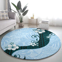 Polynesia Hibiscus Round Carpet Sky Blue Curve Motif - Polynesian Pride