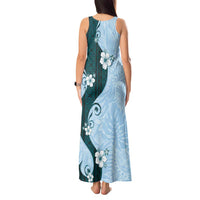 Polynesia Hibiscus Tank Maxi Dress Sky Blue Curve Motif - Polynesian Pride
