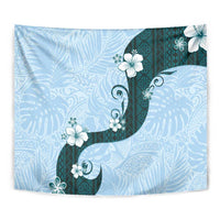Polynesia Hibiscus Tapestry Sky Blue Curve Motif - Polynesian Pride