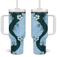 Polynesia Hibiscus Tumbler With Handle Sky Blue Curve Motif - Polynesian Pride