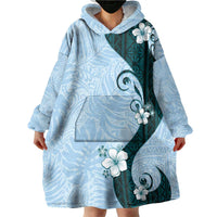 Polynesia Hibiscus Wearable Blanket Hoodie Sky Blue Curve Motif - Polynesian Pride