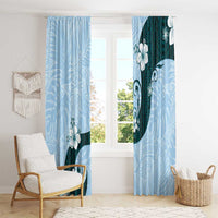 Polynesia Hibiscus Window Curtain Sky Blue Curve Motif - Polynesian Pride