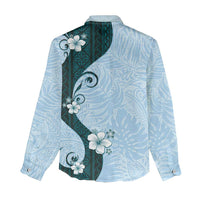 Polynesia Hibiscus Women Casual Shirt Sky Blue Curve Motif - Polynesian Pride