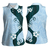 Polynesia Hibiscus Women Sleeveless Polo Shirt Sky Blue Curve Motif - Polynesian Pride