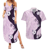 Polynesia Hibiscus Couples Matching Summer Maxi Dress and Hawaiian Shirt Thistle Curve Motif - Polynesian Pride