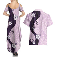 Polynesia Hibiscus Couples Matching Summer Maxi Dress and Hawaiian Shirt Thistle Curve Motif - Polynesian Pride