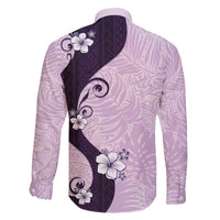 Polynesia Hibiscus Family Matching Off The Shoulder Long Sleeve Dress and Hawaiian Shirt Thistle Curve Motif - Polynesian Pride